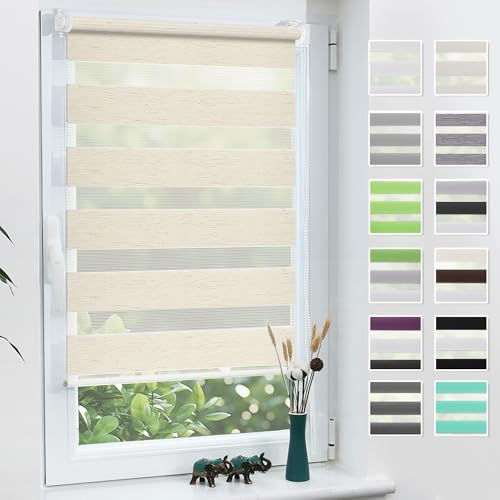 Grandekor Doppelrollo Klemmfix ohne Bohren 90x120cm Stoffbreite 90cm Leinen Fenster Rollos für innen Klemmrollos Duo Rollos für Fenster ohne Bohren mit Bohren Privatschutz UV-Schutz Zebrarollo