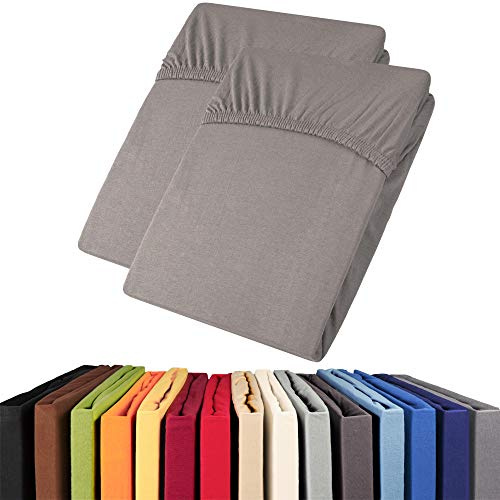 aqua-textil Viana Topper Laken Doppelpack 140x200-160x200 cm dunkel grau Baumwolle Spannbetttuch Jersey Spannbettlaken