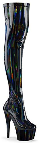 Pleaser ADORE-3000HWR Bottes à talons hauts extensibles pour femme Or rose laqué, Noir laqué stretch, 38 EU