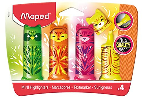 Maped - 4 surligneurs Fluo'Peps MINI CUTE - Petits Surligneurs de Poche