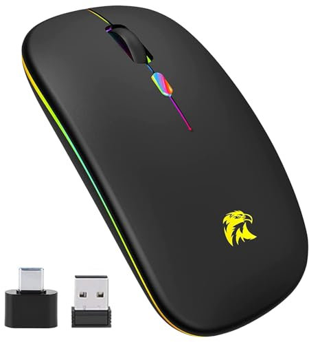 Raton Inalambrico Recargable Bluetooth, Mouse Inalambrico, 3 dpi Raton Inalambrico silencioso, Wireless Bluetooth Mouse de 7 Colores, 2.4GHz con Mini Receptor USB Compatible con Portátil,PC,Mac,Apple