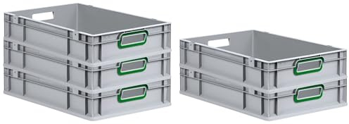 PROREGAL SuperSparSet 5x Eurobox NextGen Color | HxBxT 12x40x60cm | 23 Liter | Griffe grün offen | Glatter Boden | Eurobehälter, Transportbox, Transportbehälter, Stapelbehälter