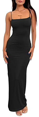 LILLUSORY Womens Bodycon Maxi Long Dresses 2026 Beach Vacation Clothes Spring Fashion Summer Casual Elegant Sundress Sun Resort Wear Midi Cocktail Wedding Guest Sexy Party Outfits Black M