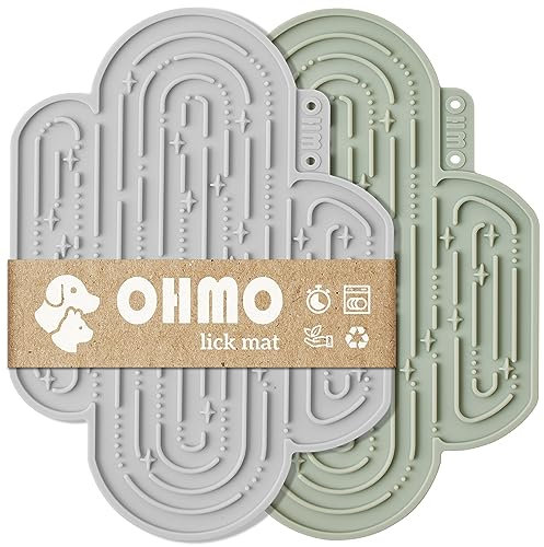 OHMO Schleckmatte Hund, Leckmatte für Welpen Katze - 2 Pcs Cute Cactus Design, für Haustier Angst Relief und langsam füttern, Lebensmittelqualität Silikon (Hellgrün & Asche)