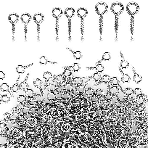 300 Pieces Small Screw Eye Pins 3 Sizes Screw Threaded Eye Pin Hooks Mini Stainless Steel Eyelet Screws Hooks for Jewelry Making DIY Art Craft (0.16 x 0.3 0.16 x 0.4 0.2 x 0.47) Inch