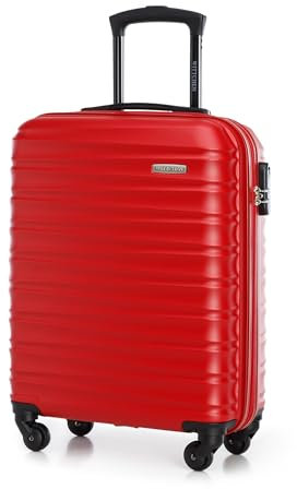 WITTCHEN Valigia da Cabina Trolley Bagaglio a Mano Valigia a rotelle Valigia piccola Trolley guscio duro in ABS con 4 ruote spinner Serratura a combinazione Maniglia telescopica Groove Line rosso