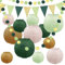 16PCS Lampions Party Deko, Hyacinthy Papierlaternen Grün Gold Gartenparty Deko Draußen Bunte Papier Lampions Vintage Papierlampion für Outdoor Party Sommer