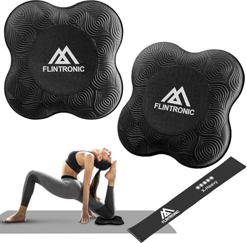 Flintronic Yoga Genouillère, 2Pièces Tapis de Yoga, Tapis de Yoga Antidérapants 20 * 20cm, Yoga Coussin pour Protéger Les Genoux, Les Mains, Les Poignets et Les Coudes, avec Bande de Résistance