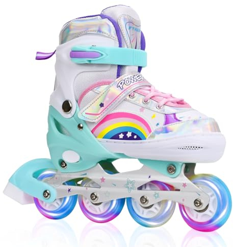 Patins à Roues alignées Ajustables pour Filles et garçons avec Toutes Les Roues Lumineuses, pour Jeunes et Enfants, Patins à roulettes pour l'extérieur et l'intérieur (M (EU 32~35))