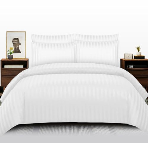 Pamposh Satin Stripe Double Duvet Set - Premium Hotel Quality Quilt Cover Bedding Sets - Hypoallergenic Ultra Soft Microfiber Bed Linen