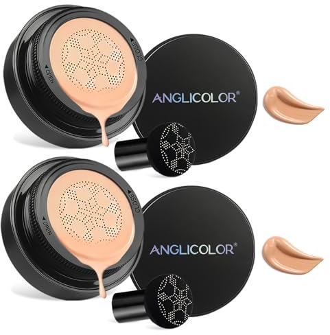 Anglicolor 2PC Pilz Luftkissen CC Creme,Moisturising BB Creme Cushion Foundation Cover Concealer Liquid Foundation Volldeckendes Make-Up Langlebig Und Wasserfes (#03 Warm Peach, 30ml)