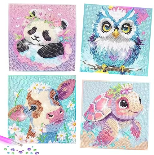 SZSMW Set di 4,Diamond Painting Bambini - Diamond Painting Bambina - Diamantini Crystal Art Bambini - Adatto per La Parete di Casa,Decorazione Del Soggiorno,Rilassarsi e Alleviare Lo Stress