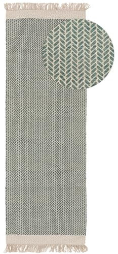 benuta Pure Wollteppich Kim - Mint 70x200 cm - Baumwolle,Wolle - Läufer & im Style: Ikat, Hygge & Cozy, Minimalistisch - Pflegeleicht für Wohnzimmer Schlafzimmer Flur Terrasse Balkon