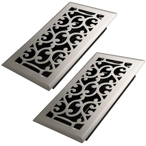 Howeall 4x8 Inches 2 Pack Heavy Duty Walkable Floor Register - Easy Adjust Air Supply Lever Decorative Floor Vent Covers, Savannah Design Vent Covers for Home - Satin Nickel
