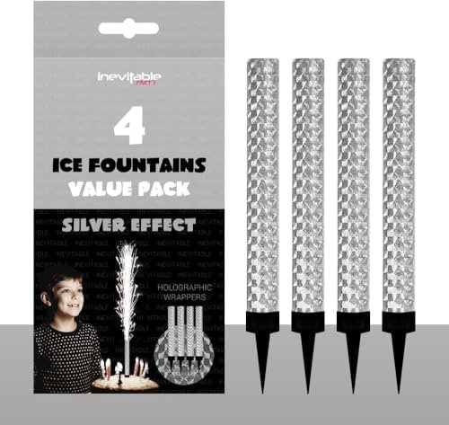 Pack of 4 Silver Effect Ice Fountains, Cake Topper Decorations