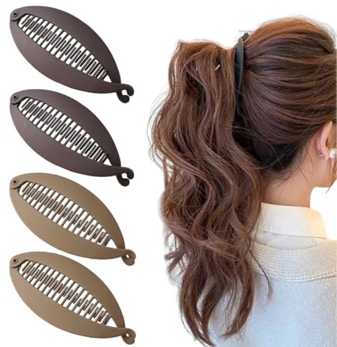 GUVYATI Confezione da 4 clip per capelli a banana, design codicepesce, per donne con capelli lunghi, ricci e lisci