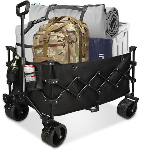 Northroad XXL Plus Faltbarer Bollerwagen mit Bremsen 220L 120 kg, Extra-Breite All-Terrain-Reifen, mit Seitentasche und einstellbarem Griff, ideal für Camping, Garten und Einkauf, schwarz