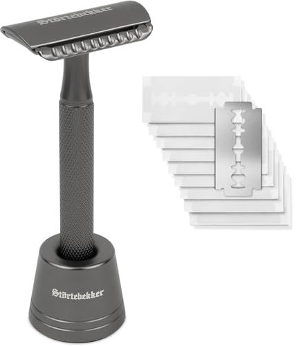 Störtebekker® Premium Rasierständer 'Oslo' im Set mit Störtebekker Premium Rasierhobel 'Oslo' in Schwarz - Edle matte Optik, rutschfester Griff, massiver Stand - Rasierset Herren - Geschenkidee