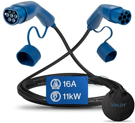 VOLDT Câble de charge de type 2 11 kW 16 A triphasé pour voitures électriques EV PHEV, type 2 vers type 2 Mode 3, convient pour modèle S/X/Y/3, ID.4, E-Tron, e-208, I4, IX1, Zoe, etc. Protection IP67