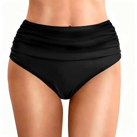 newhsy Costume da bagno per ragazze e donne che nuotano, pantaloncini da donna a vita alta, pantaloni mestruali per il periodo mestruale, a prova di perdite, per nuoto, spiaggia, piscina, Nero , L