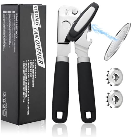 Flintronic 3 in 1 Apriscatole Professionale, Acciaio Inossidabile Apriscatole Manuale, con Antiscivolo Impugnatura e Ergonomico Manopola, Leva Apribottiglie per Ristoranti, Bar, Pazienti Con Artrite