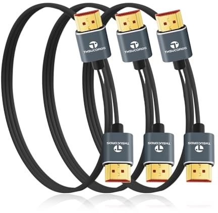 Thsucords Ultra Thin 8K 4K HDMI Cables 3.3FT 3 Pack, Slim & Flexible Soft High Speed HDMI 2.1 Lead Support 4K@120Hz 8K@60Hz 48Gbps for Roku TV/HDTV/PS5/Blu-ray