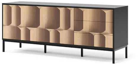 Vicco Lowboard Eliza, Black/oak, 150 x 60 cm with 3 drawers
