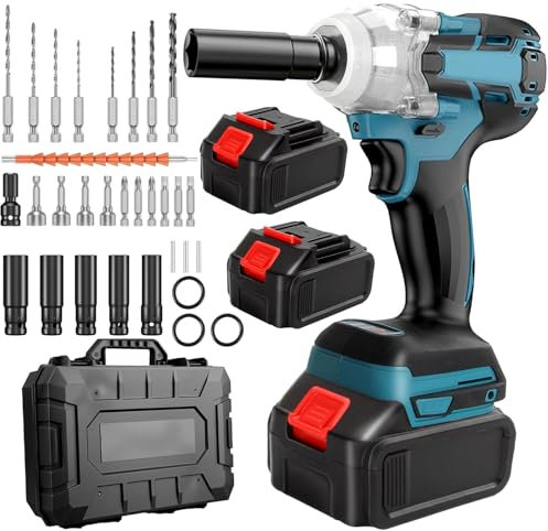 Akku Schlagschrauber für Makita 18V Batterien,700 N.m 1/2 Zoll Bürstenloser Elektro Schlagschrauber mit 2x 4000mAh Akkus,5 Stecknüsse und Schnellladegerät,Drehschlagschrauber für Haus und Auto
