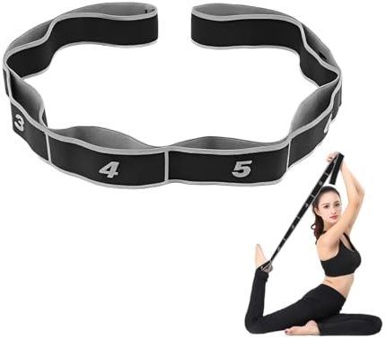 KEWUF 1 pcs Fascia Yoga elastici fitness donna Elastico Fasce di Resistenza 9 anelli Elastici Fitness Bande Yoga Elastico Pilates Stretching Cinghia Sportiva Altamente Elastica - Grigio