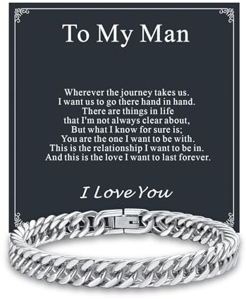 Supcare Chain Bracelet for Men, Silver Men's Bracelets with To My Man Card, Durable Anti-Scratch 316L Stainless Steel Bracelet, Romantic Gifts for Him on Birthday/Anniversary/Christmas