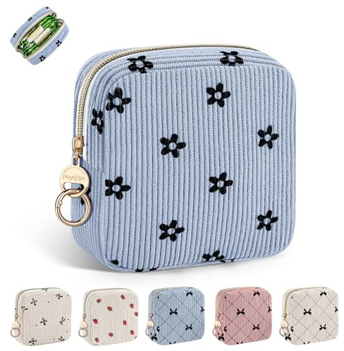 Neceser Compresas Pequeño Bolso de Almacenamiento Neceser para Compresas Algodon Tampones Bolsa Menstrual con Cremallera de Servilletas Sanitarias Bolsas Regalo para Adolescentes Niñas(Florida-Azul)