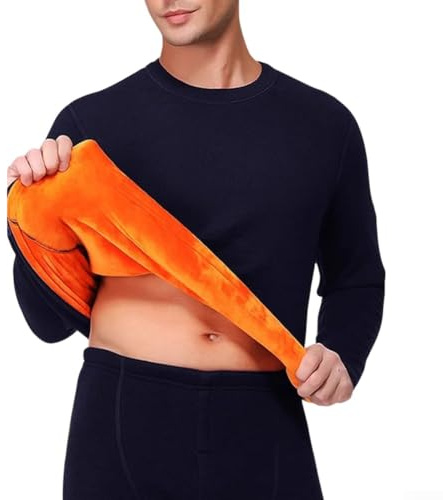 Conjuntos de ropa interior térmica de terciopelo para hombre, talla grande, pantalones largos, ropa interior, manga larga, adecuada para clima frío, uso diario (L, azul)