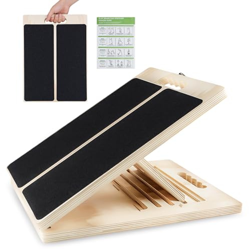 Dhalqyx Adjustable Wooden Slant Board – Calf Stretcher with Training Poster