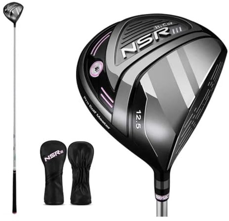 Golf Fairway Wood #1 Driver/#3/#5/4 Hybrid Iron Wood - Caña de carbono de titanio para diestros, incluye cubierta de cabeza para mujer (#1, negro)