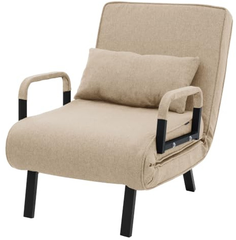 ML-Design Bäddsoffa med Sängfunktion, 3-i-1 Fåtölj med Sovfunktion, Hopfällbar Bäddfåtölj, Fåtölj med Justerbart Ryggstöd, Vikbar Sovfåtölj, Gästsäng med Stålram, Chenilletyg för Vardagsrum Brun