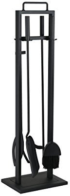 KaminoFlam Serviteur de Cheminée, 4 Pièces Ensemble en Acier, Tisonnier, Pinces à Feu, Pelle à Cendres, Balai à Cendres, Noir