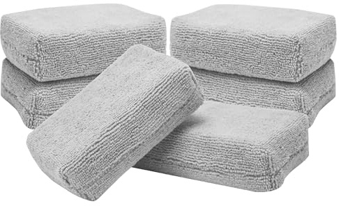 VIKING Microfiber Applicator Pads, Rectangular Polishing Pad, Cleaning Pads for Car Detailing, 3 Inch x 5 Inch, Grey, 6 Pack