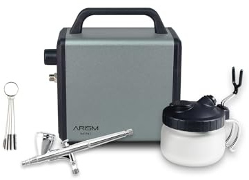 SPARMAX Airbrush Max-3 + ARISM Mini kompressor + rengöringsstation SCP-700 + 5 borstar kit, krom, nålstorlek: 0,3 mm