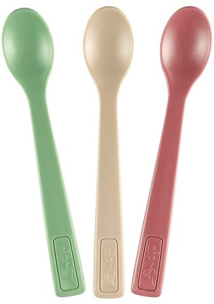nip – Green Babylöffel | ab 4 Monate | 3er Set |Nachhaltige, extra schmale Fütterlöffel, spülmaschinengeeignet, perfekt für Beikoststart, BPA-frei, ohne Melamin, nachhaltig | grün/beige/rot
