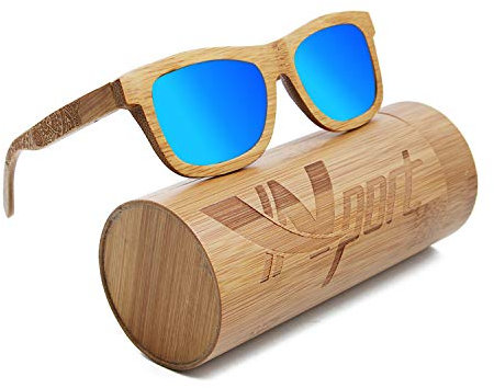 Ynport Crefreak Lunettes de Soleil Polarisées avec Cadre Classique en Bambou Charbon - Revêtement Bois, flottantes sur l’eau - pour hommes et femmes, YNEU, Blue Style 853.