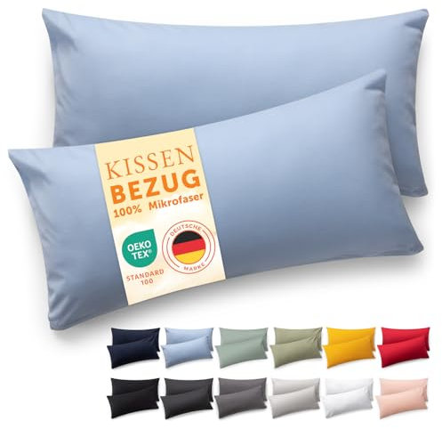 Blumtal Kissenbezug 40 x 60, 2 Stück - Oeko-TEX zert. Kissenbezüge 100% Mikrofaser in extra weich & waschmaschinenfest - Bezug Kissen 40x60 Blau