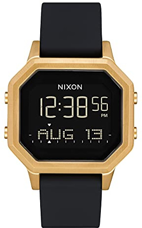 Nixon Siren Uhr Edelstahl/Silikon Schwarz-Gold LCD Anzeige Digital 36mm, Wasserdichtigkeit: 10 Bar, A121-1513-00