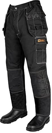 Black Hammer Mens Work Trousers Elasticated Waist Professional Durable Safety Utility Combat Workwear Pants with Holster Pockets and Knee Pad Pockets Sublime Black (34W / 31 Regular)