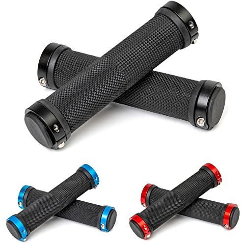 Fahrradgriffe Set, 1 Paar Links rechts, in Schwarz, für Lenkergriffe bis Ø 22 mm, 135 mm Griffstück, Fahrrad Lenker Griff mit Endkappe und schwarzem Befestigungsring, Fahrradlenkergriff MTB, Rennrad