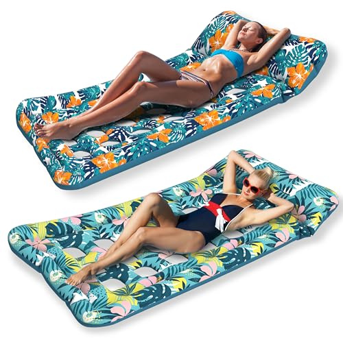 HomeKaren Oversized Pool Floats Lounge 2 Pack 73 X 33, Inflatable Tanning Pool Floaties for Adults, Cooling Pool Raft Lounger Pool Rafts & Inflatable Ride-Ons for Pool Party, Sea, Beach, Lake River