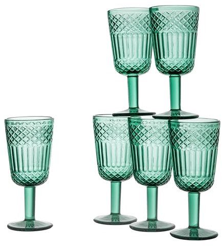 Baroni Home Set 6 pz Calici in Vetro Decorati con Rifiniture in Rilievo da 25 CL, Lavabili in Lavastoviglie, 8x8x18, Verde