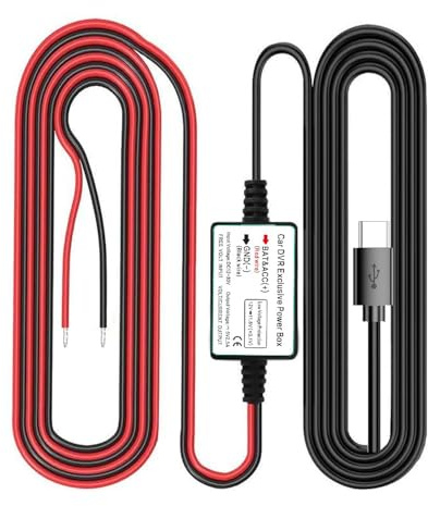 Gebildet Dash CAM Hardwire Kit, Puerto Conector Recto USB Tipo C, Protección de Bajo Voltaje para Cámaras Dash CAM, DC 12V - 24V a 5V/2.5A MAX Kit de Cable Cargador de Coche con Fusible