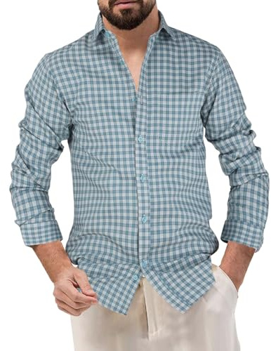 Camisas Hombre Slim Fit Elastica Camisas de Cuadros Primavera De Manga Larga Ropa Camisetas Sastrería Fina Y Tridimensional Entretiempo Original Top Camisa De Vestir Viaje Escuela Hogar