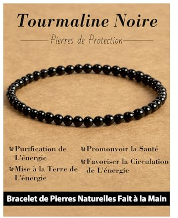 Landorilo Pulseras de Cuentas de Piedra Curativa Natural de 4 mm para Hombres y Mujeres, Pulsera de la Suerte, Joyas Chakra Regalos para Mujer（R Turmalina Negra）