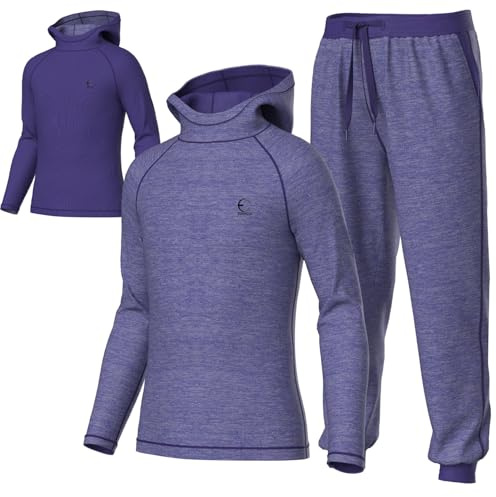 Essenclo Youth Kids Sweatsuit Jogger Outfit - Boys Girls Athletic Reversible Pullover Hoodie & Pants Activewear Clothes Set - E2500 - Heather Purple - 11-12